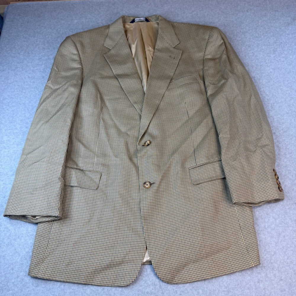 Vintage Burberrys Mens Houndstooth Blazer Tan Brown 2 Button Sport Coat Jacket